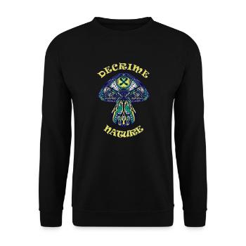 Decrime Nature Colorful Magic Mushroom Trippy - Unisex Pullover - Schwarz - Vorne - Alina (178cm) & Michal (187cm)