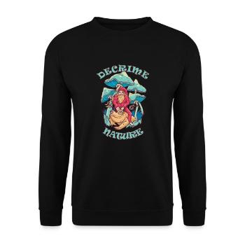 Decrime Nature Colorful Magic Mushroom Trippy - Unisex Pullover - Schwarz - Vorne - Alina (178cm) & Michal (187cm)