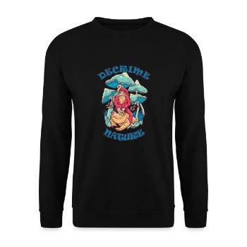 Decrime Nature Colorful Magic Mushroom Trippy - Unisex Pullover - Schwarz - Vorne - Alina (178cm) & Michal (187cm)