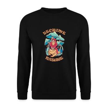 Decrime Nature Colorful Magic Mushroom Trippy - Unisex Pullover - Schwarz - Vorne - Alina (178cm) & Michal (187cm)
