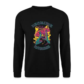 Decrime Nature Colorful Magic Mushroom Trippy - Unisex Pullover - Schwarz - Vorne - Alina (178cm) & Michal (187cm)