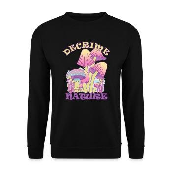 Decrime Nature Colorful Magic Mushroom Trippy - Unisex Pullover - Schwarz - Vorne - Alina (178cm) & Michal (187cm)