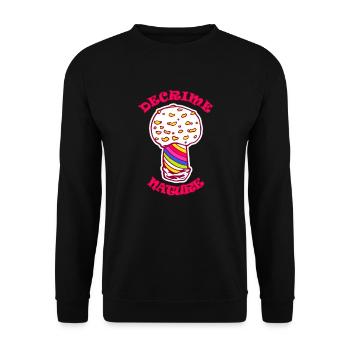 Decrime Nature Colorful Magic Mushroom Trippy - Unisex Pullover - Schwarz - Vorne - Alina (178cm) & Michal (187cm)