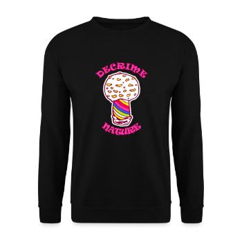 Decrime Nature Colorful Magic Mushroom Trippy - Unisex Pullover - Schwarz - Vorne - Alina (178cm) & Michal (187cm)