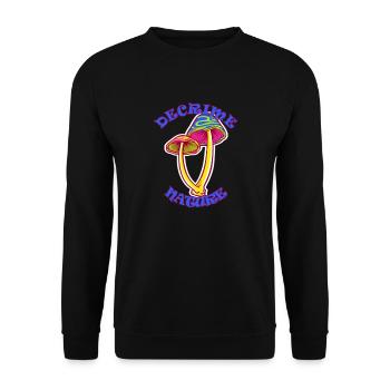 Decrime Nature Colorful Magic Mushroom Trippy - Unisex Pullover - Schwarz - Vorne - Alina (178cm) & Michal (187cm)