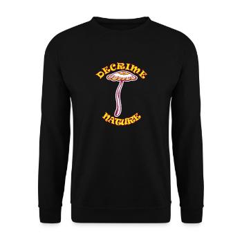 Decrime Nature Colorful Magic Mushroom Trippy - Unisex Pullover - Schwarz - Vorne - Alina (178cm) & Michal (187cm)