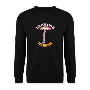 Decrime Nature Colorful Magic Mushroom Trippy - Unisex Pullover - Schwarz - Vorne - Alina (178cm) & Michal (187cm)