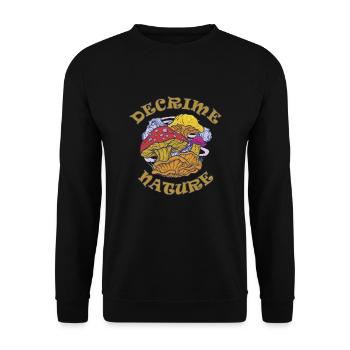 Decrime Nature Colorful Magic Mushroom Trippy - Unisex Pullover - Schwarz - Vorne - Alina (178cm) & Michal (187cm)