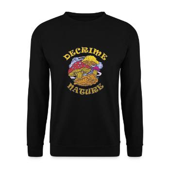 Decrime Nature Colorful Magic Mushroom Trippy - Unisex Pullover - Schwarz - Vorne - Alina (178cm) & Michal (187cm)