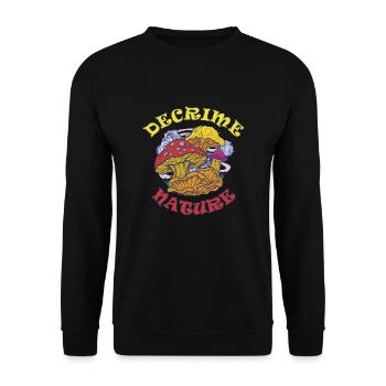 Decrime Nature Colorful Magic Mushroom Trippy - Unisex Pullover - Schwarz - Vorne - Alina (178cm) & Michal (187cm)