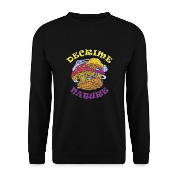 Decrime Nature Colorful Magic Mushroom Trippy - Unisex Pullover - Schwarz - Vorne - Alina (178cm) & Michal (187cm)