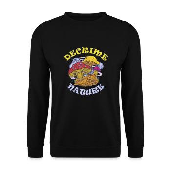 Decrime Nature Colorful Magic Mushroom Trippy - Unisex Pullover - Schwarz - Vorne - Alina (178cm) & Michal (187cm)
