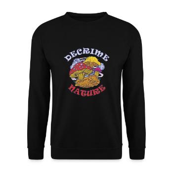 Decrime Nature Colorful Magic Mushroom Trippy - Unisex Pullover - Schwarz - Vorne - Alina (178cm) & Michal (187cm)
