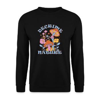 Decrime Nature Colorful Magic Mushroom Trippy - Unisex Pullover - Schwarz - Vorne - Alina (178cm) & Michal (187cm)