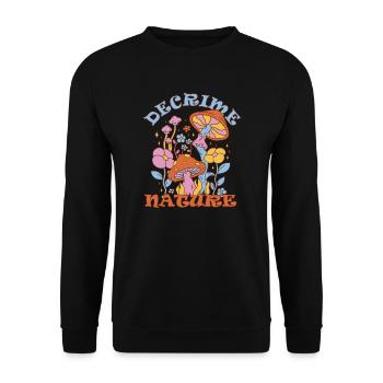 Decrime Nature Colorful Magic Mushroom Trippy - Unisex Pullover - Schwarz - Vorne - Alina (178cm) & Michal (187cm)
