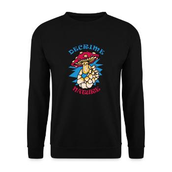 Decrime Nature Colorful Magic Mushroom Skeleton - Unisex Pullover - Schwarz - Vorne - Alina (178cm) & Michal (187cm)