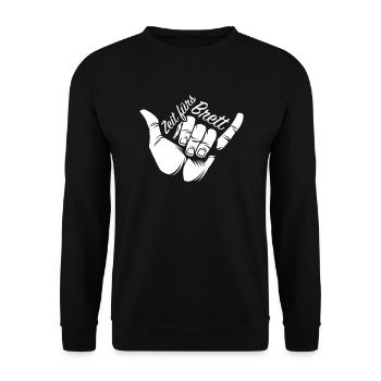 Surfer Zeit Fürs Brett Surfbrett Shaka Windsurfer - Unisex Pullover - Schwarz - Vorne - Alina (178cm) & Michal (187cm)