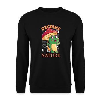 Decrime Nature Colorful Mushroom Frog - Unisex Pullover - Schwarz - Vorne - Alina (178cm) & Michal (187cm)
