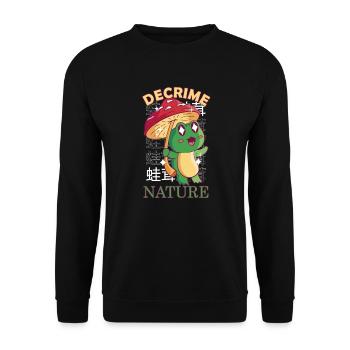 Decrime Nature Colorful Mushroom Frog - Unisex Pullover - Schwarz - Vorne - Alina (178cm) & Michal (187cm)