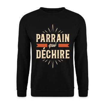 Humour Homme Super Parrain Qui Déchire - Sweat-shirt Unisexe - noir - Devant - Alina (178cm) & Michal (187cm)