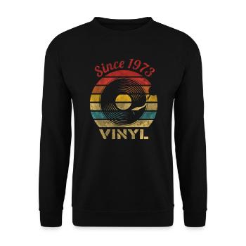 Depuis 1973 Vinyle Rétro Vintage Musique - Sweat-shirt Unisexe - noir - Devant - Alina (178cm) & Michal (187cm)