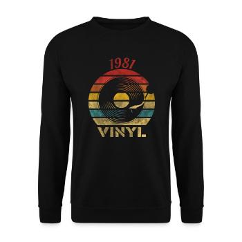 1981 Vinyl Retro Vintage Music - Unisex Pullover - Schwarz - Vorne - Alina (178cm) & Michal (187cm)