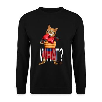 What? Boxende Katze mit Boxer Handschuhe - Unisex Pullover - Schwarz - Vorne - Alina (178cm) & Michal (187cm)