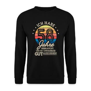 58. Geburtstag Geschenk Habe 58 Jahre Gebraucht - Unisex Pullover - Schwarz - Vorne - Alina (178cm) & Michal (187cm)