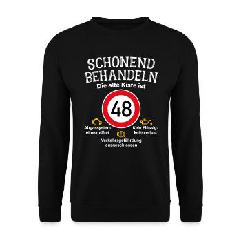 48. Geburtstag Schonend Behandeln 48 Alte Kiste 48 - Unisex Pullover - Schwarz - Vorne - Alina (178cm) & Michal (187cm)