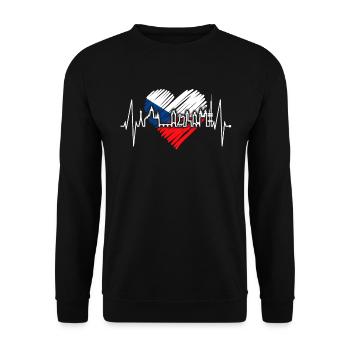 Prag Skyline Herzschlag Tschechien Herz Love Praha - Unisex Pullover - Schwarz - Vorne - Alina (178cm) & Michal (187cm)