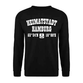 31 Heimatstadt Hamburg Koordinaten Anker - Unisex Pullover - Schwarz - Vorne - Alina (178cm) & Michal (187cm)