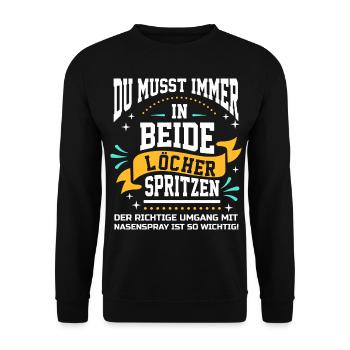 Sex Spruch Party Geburtstag zweideutig Nasenspray - Unisex Pullover - Schwarz - Vorne - Alina (178cm) & Michal (187cm)