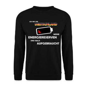 Wie Deutschland: Energiereserven aufgebraucht - Unisex Pullover - Schwarz - Vorne - Alina (178cm) & Michal (187cm)