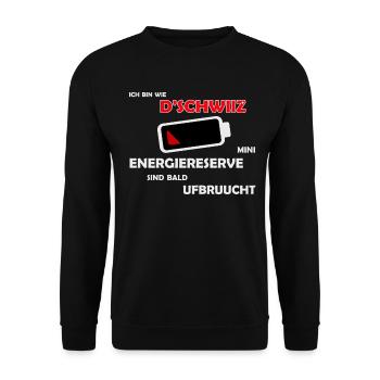 Wie die Schweiz: Energiereserven aufgebraucht - Unisex Pullover - Schwarz - Vorne - Alina (178cm) & Michal (187cm)