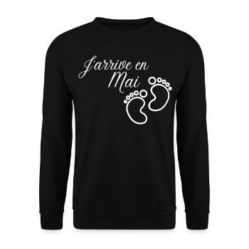 J' arrive en Mai annonce naissance futur bébé - Sweat-shirt Unisexe - noir - Devant - Alina (178cm) & Michal (187cm)