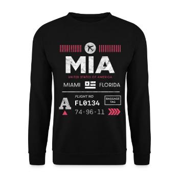 Etikett des Flughafens Miami - Unisex Pullover - Schwarz - Vorne - Alina (178cm) & Michal (187cm)