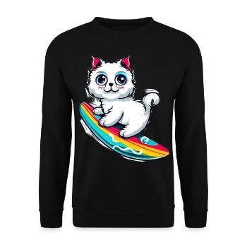 White cat on colorful surfboard - Unisex Sweatshirt - black - Front - Alina (178cm) & Michal (187cm)