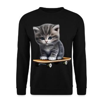 Chaton skateboard - Sweat-shirt Unisexe - noir - Devant - Alina (178cm) & Michal (187cm)
