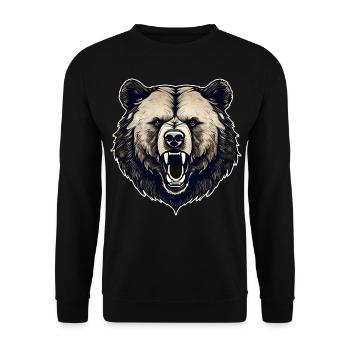 Stolzer brüllender Bär im Retro Style - Unisex Pullover - Schwarz - Vorne - Alina (178cm) & Michal (187cm)