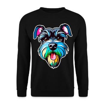 Cooler Schnauzer Hund in bunten Farben - Unisex Pullover - Schwarz - Vorne - Alina (178cm) & Michal (187cm)