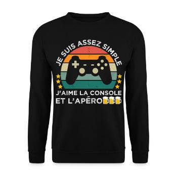 J' aime la console et l' apéro humour gaming rétro - Sweat-shirt Unisexe - noir - Devant - Alina (178cm) & Michal (187cm)