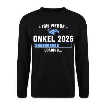 Onkel 2026 Schwangerschaft verkünden - Unisex Pullover - Schwarz - Vorne - Alina (178cm) & Michal (187cm)