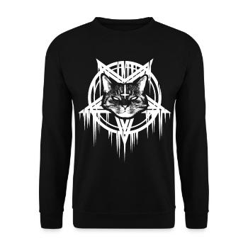 Satanische Katze im Pentagramm - Unisex Pullover - Schwarz - Vorne - Alina (178cm) & Michal (187cm)