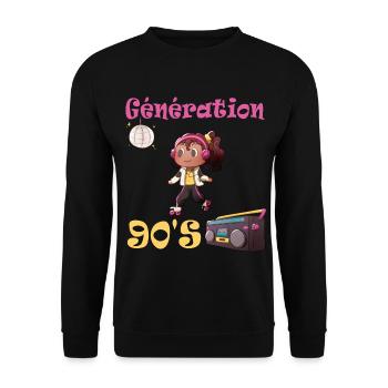 Design inspiriert von der Dance-Musik der 90er Jahre - Unisex Pullover - Schwarz - Vorne - Alina (178cm) & Michal (187cm)