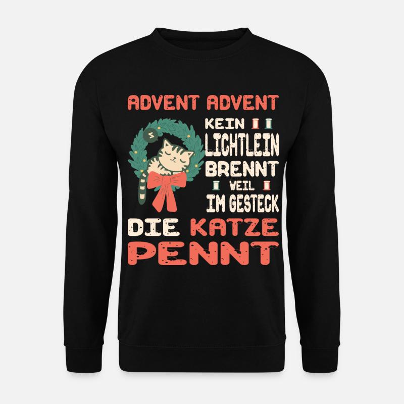 Adventszeit mit Katze - Unisex Pullover - Schwarz