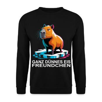 Capybara Meme – Ganz dünnes Eis Spruch - Unisex Pullover - Schwarz - Vorne - Alina (178cm) & Michal (187cm)