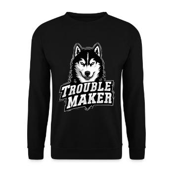 Husky – TROUBLE MAKER | Funny Dog Design - Unisex Sweatshirt - black - Front - Alina (178cm) & Michal (187cm)