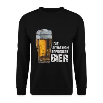 Die Situation erfordert Bier – Lustiger Spruch - Unisex Pullover - Schwarz - Vorne - Alina (178cm) & Michal (187cm)