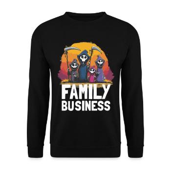 Family Business – Lustiges Sensenmann Familienmoti - Unisex Pullover - Schwarz - Vorne - Alina (178cm) & Michal (187cm)