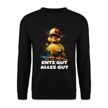 Ente gut alles gut Humor - Unisex Pullover - Schwarz - Vorne - Alina (178cm) & Michal (187cm)